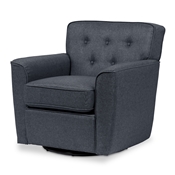 Baxton Studio Canberra Modern Retro Contemporary Grey Fabric Upholstered Button-tufted Swivel Lounge Chair with Arms